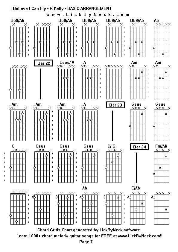 Chord Grids Chart of chord melody fingerstyle guitar song-I Believe I Can Fly - R Kelly - BASIC ARRANGEMENT,generated by LickByNeck software.